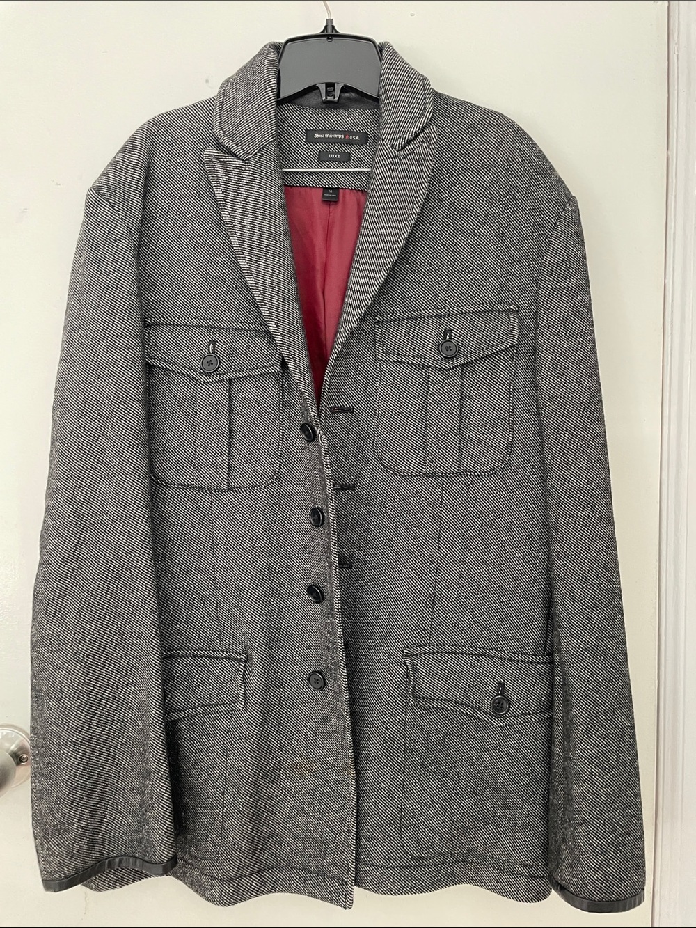 John Varvatos LUXE Herringbone Gray Men's Blazer Jacket - Classic Tailored Coat